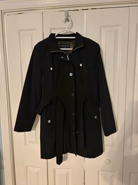 London Fog Black Women's Trench Coat with Waist Tie